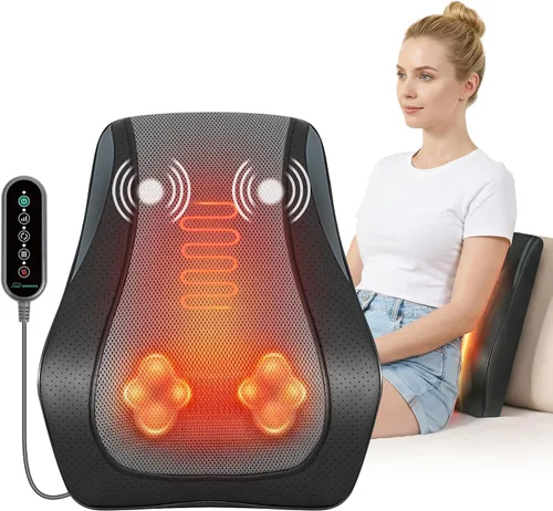 Snailax Shiatsu - Masajeador de espalda para dolor de espalda, tejido profundo, masajeador de espalda baja y cuello con calor, masajeador de espalda