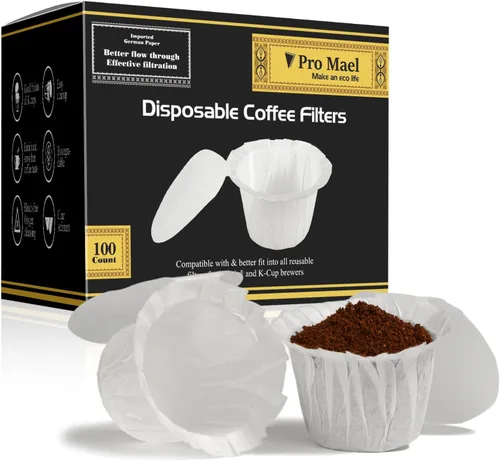 Pro Mael Filtros desechables K Cup con tapa, papel de filtro de café para cafeteras Keurig de una sola porción 1.0 y 2.0, uso con cápsulas K Cup