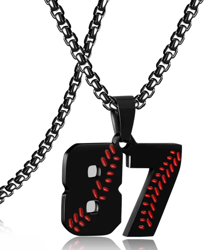 Miniatura 26 de SKQIR Colgante de número de jersey de béisbol para hombres y niños - Cadena de acero inoxidable para atletas - Negro