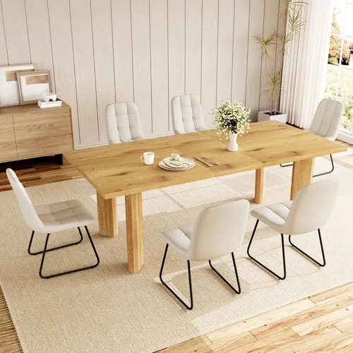 Miniatura 11 de HIPIHOM Mesa de comedor extensible para 6-8 personas, mesa de cocina rectangular de MDF de 63 a 78.7 pulgadas, estilo rústico de granja, diseño que