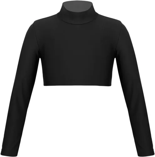 Camiseta corta de manga larga para niñas y niñas, con cuello alto falso, para ballet, danza, gimnasia, yoga, animadora
