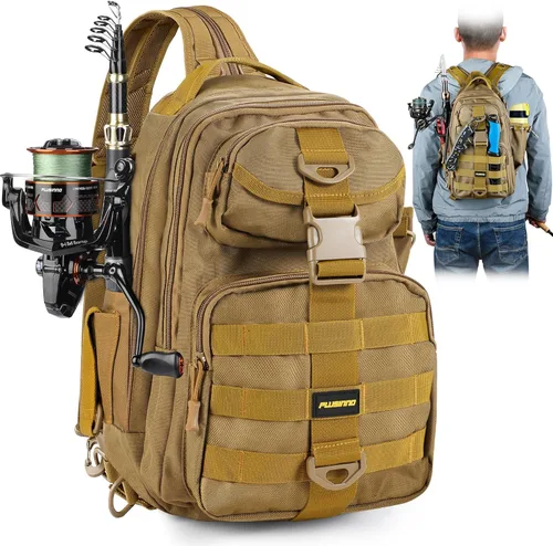 Miniatura 11 de PLUSINNO Mochila de pesca con combinaciones de caña de pescar y carrete, cajas de aparejos, mochila de aparejos impermeable para equipo de pesca