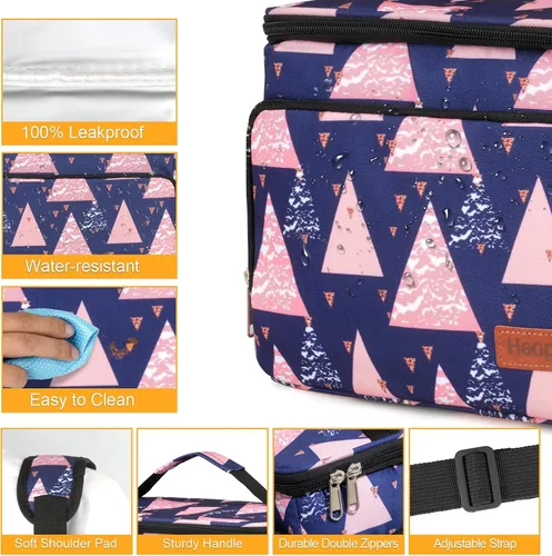 Miniatura 5 de Lonchera aislada para adultos, bolsa enfriadora a prueba de fugas de 10L con múltiples bolsillos, correa ajustable, ideal para el trabajo, la playa
