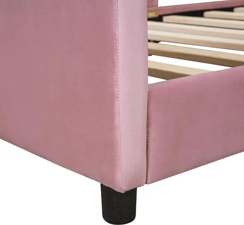 Miniatura 5 de Sofá cama de terciopelo de tamaño individual con cabecera en forma de oreja de conejo, marcos de cama de plataforma individual para niños y niñas
