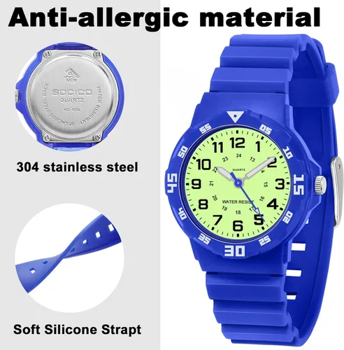 Miniatura 5 de Reloj analógico para niños, resistente al agua, para enseñar el tiempo, para niños y niñas, correa suave para aprender