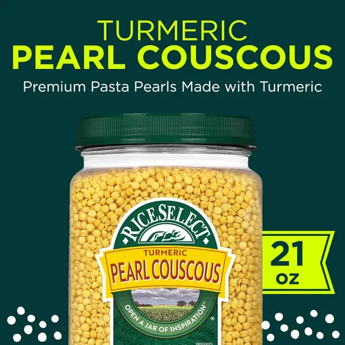 Miniatura 3 de RiceSelect Cuscús Perla con Cúrcuma, Pasta de Cuscús de Trigo Estilo Israelí, Sin GMO, Frasco de 21 onzas, (Paquete de 1)