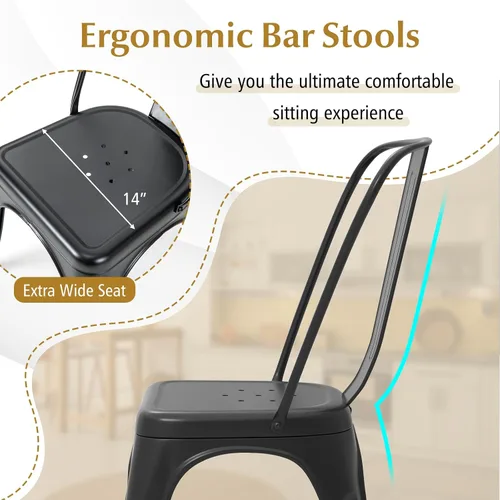 Miniatura 5 de DORTALA Juego de 4 sillas de comedor de metal, sillas auxiliares de café con patas de goma, sillas elegantes y modernas, silla auxiliar apilable