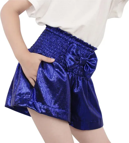 Miniatura 2 de MODAFANS Pantalones cortos metálicos para niñas, cintura alta, elásticos, brillantes, con lentejuelas brillantes, pantalones cortos con purpurina