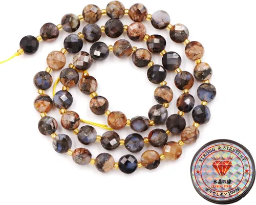 Miniatura 131 de Cuentas de piedras preciosas para la fabricación de joyas, cuentas de monedas facetadas de piedra natural piedra de sangre africana de 0.236 in