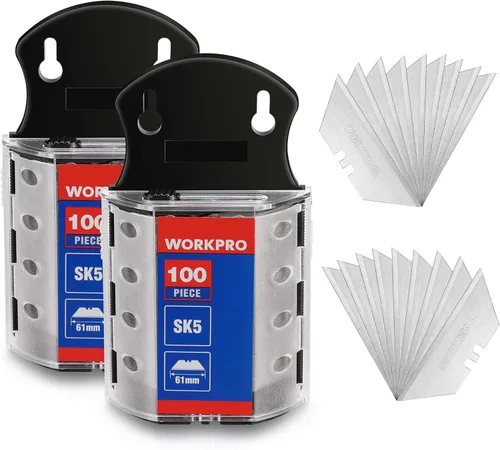 Miniatura 10 de WORKPRO - Juego de 50 cuchillas para cuchillo utilitario con dispensador, cortador de caja de acero SK5, cuchillas estándar para reemplazo