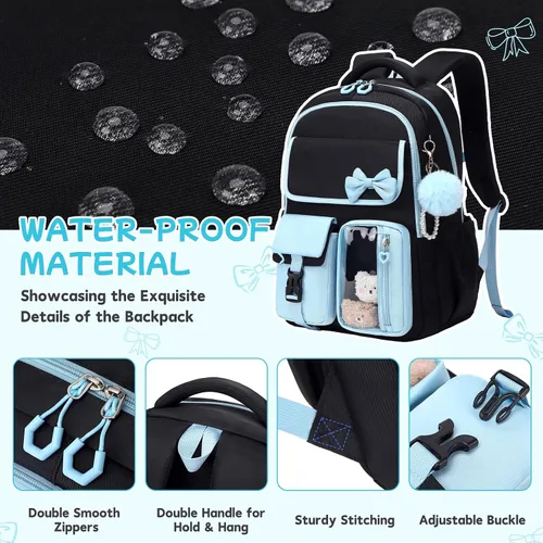 Miniatura 6 de Mochila para niñas, mochila escolar para niñas, bonita mochila con lazo para niñas, niños y adolescentes, para estudiantes de escuela primaria