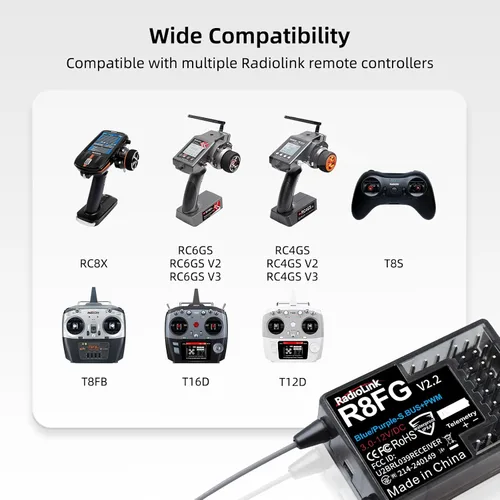 Miniatura 7 de Radiolink R8FG V2.2 - Receptor de giroscopio de 8 canales, 2 piezas, telemetría de voltaje de control de largo alcance de 2.4 GHz, 1,968.5 ft