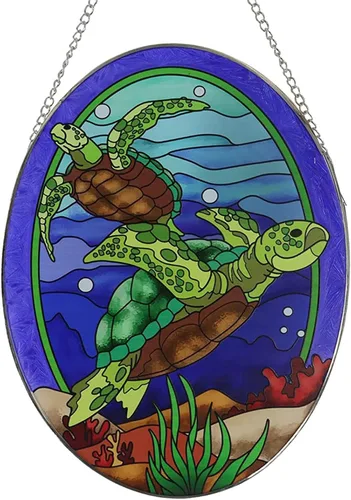 Adorno colgante, tortuga marina, vitral, atrapasoles, 10 pulgadas, decoración multicolor temática oceánica para el hogar, jardín, uso en interiores