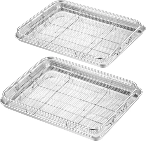Miniatura 9 de TeamFar Cesta para freidora de aire para horno, juego de 2 cestas y bandeja de freidora de aire de acero inoxidable, estante para freidora de aire