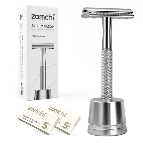Miniatura 17 de Maquinilla de afeitar de seguridad de doble borde con mango de textura,Maquinilla de afeitar de metal para hombres y mujeres,Se adapta a todas