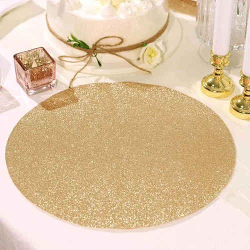 Efavormart - Juego de 6 manteles individuales antideslizantes de piel sintética con purpurina, color champán para bodas, banquetes, fiestas, cocina,