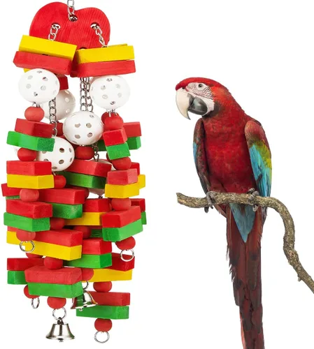 MEWTOGO Juguetes grandes para loros de aves para cacatúas, guacamayos grises africanos y loros amazónicos, regalo para pájaros Rojo