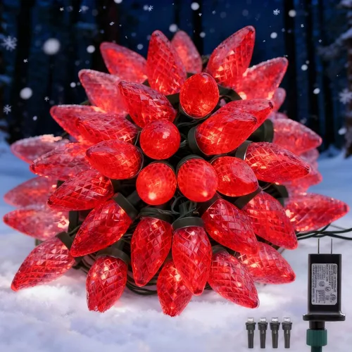 Miniatura 4 de Luces de Navidad C9 para exteriores, 33 pies, 50 luces LED, 8 modos de iluminación, impermeables, extensibles para interiores y exteriores, techo