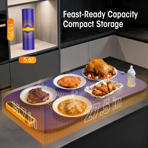 Miniatura 2 de Tapete de calentamiento para alimentos, extragrande, tapete de calentamiento de alimentos para encimera, tapete calentador de alimentos con IA 7