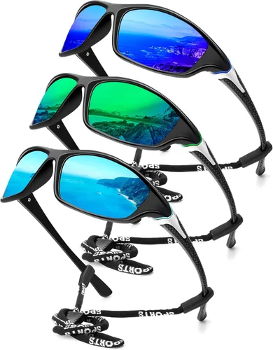 Miniatura 53 de KALIYADI 4 Pack Polarized Sunglasses-Men Sports Sun-glasses: Mens Sunglasses UV Protection for Fishing Driving Cycling A02-negro/azul hielo/rojo