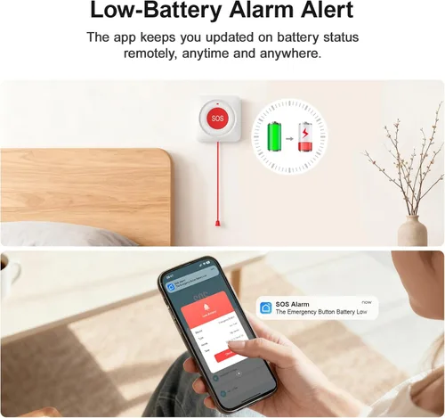 Miniatura 3 de Sistema de alarma para el hogar para personas mayores, botón de llamada WiFi para personas mayores con notificación de aplicación Tuya sin tarifa