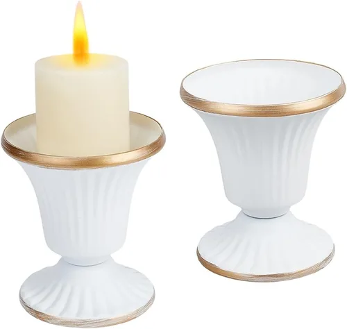 GORGECRAFT 2 portavelas vintage, metal blanco, latón, victoriano, soporte para palillo Romadedi, centro de mesa para boda, cena, repisa, decoración