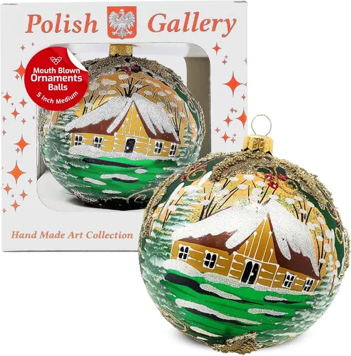 Miniatura 16 de Adorno navideño de capilla azul con soporte, bola de vidrio soplado polaco pintada a mano, bola extra grande de 8 pulgadas/200mm, adorno de fe eterna