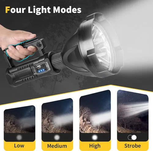 Miniatura 2 de Superbright - Linterna LED recargable de gran tamaño, 4 modos, de alta potencia, portátil, impermeable, reflector para camping, caza al aire libre