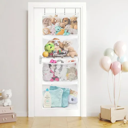 Miniatura 4 de Almacenamiento de animales de peluche, red de hamaca de animales de peluche, el paquete blanco de 4 compartimentos viene con 2 ganchos