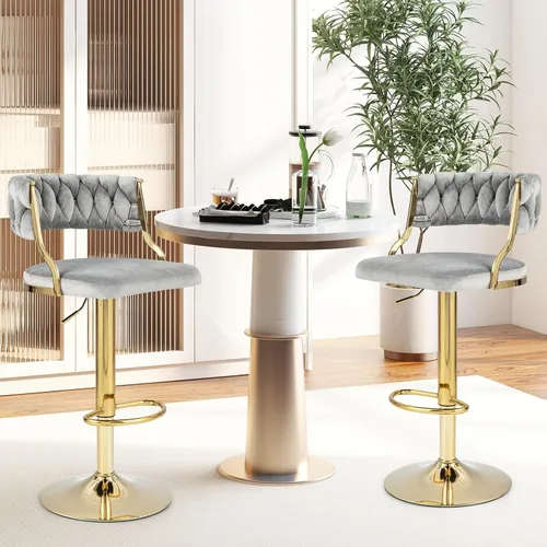 Miniatura 2 de Giantex Juego de 2 taburetes de bar giratorios de altura ajustable, taburetes de bar de terciopelo con respaldo abierto con elegante respaldo