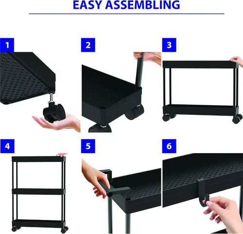 Miniatura 8 de Simple Houseware Carrito de almacenamiento delgado/estrecho de 3 niveles con asa, 5.5 pulgadas de ancho x 26.5 pulgadas de alto, organizador rodante