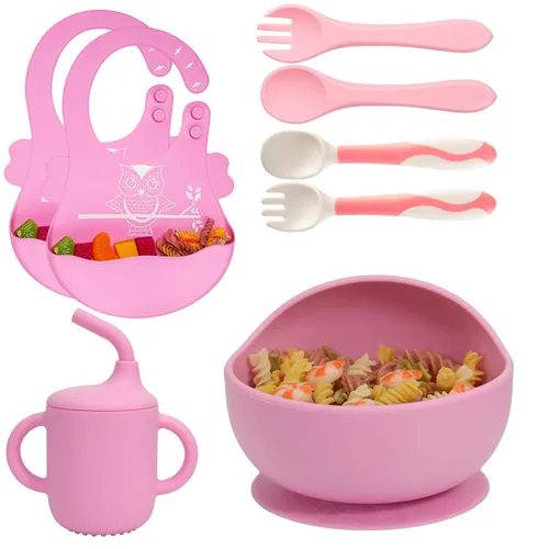 Miniatura 8 de Juego de alimentación de silicona para bebés, suministros de destete para bebés, juego de platos y cuencos de succión de silicona para bebés, plato