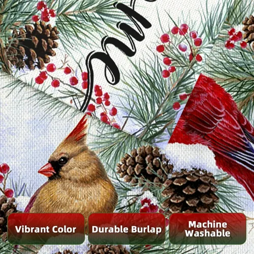 Miniatura 8 de Banderas de jardín de invierno de bienvenida para decoración exterior, bandera de patio pequeño con ramitas de pino cardenal, decoración de Navidad