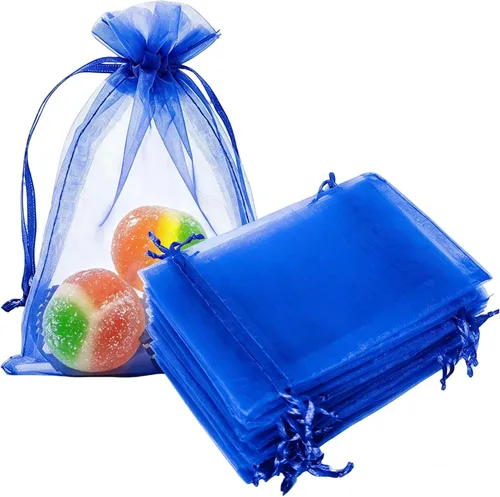 Bolsas de regalo de organza, 100 piezas con cordón de 5 x 7 pulgadas, color azul rey para baby shower, cumpleaños de niña, recuerdos de fiesta, Azul