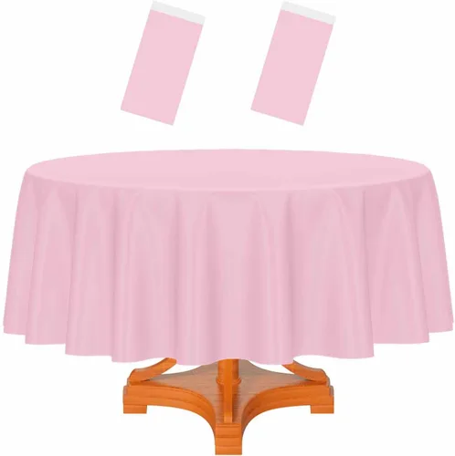 Miniatura 23 de HEIPINIUYE - Paquete de 2 manteles redondos de 84 pulgadas de plástico beige, manteles de mesa impermeables desechables para redondas, ideales