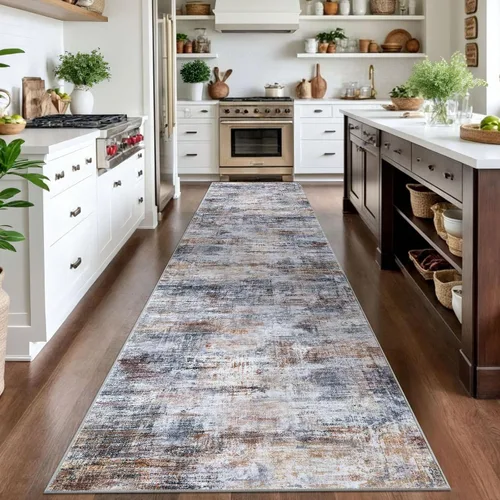 Miniatura 1101 de IOHOUZE Alfombra abstracta lavable de 3 x 12 pies para pasillos, antideslizante para cocina, camino de entrada de lana sintética para interiores