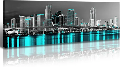 Miniatura 10 de JiazuGo Phoenix Skyline Arte de Pared en Lienzo - Paisaje Urbano de Arizona Enmarcado (14x48 Pulgadas) Negro y Blanco con Amarillo, Decoración