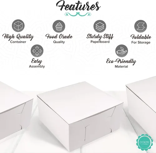 Miniatura 2 de O'Crème Cajas para Pasteles – Cajas de Panadería Blancas – Contenedores para Repostería de 14 x 14 x 5 Pulgadas – Cajas de Panadería Kraft