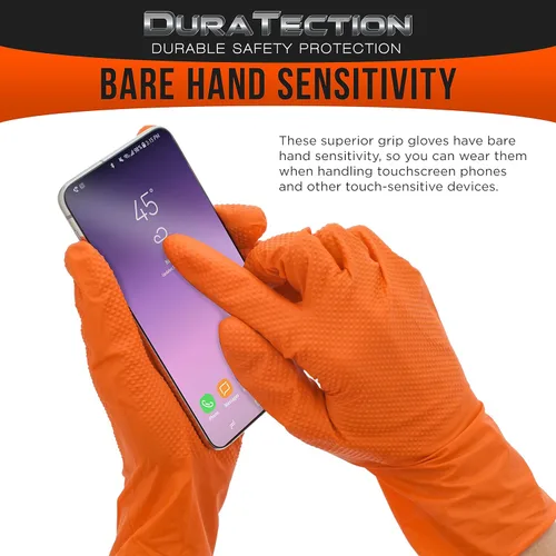 Miniatura 5 de Dura-Gold Duratection - Guantes desechables de nitrilo con textura de diamante, 8 mil color naranja