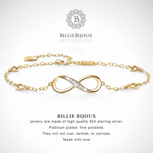 Miniatura 17 de Billie Bijoux Pulsera tobillera de plata de ley 925 para mujer, con símbolo de amor infinito, ajustable, grande, regalo para mujer