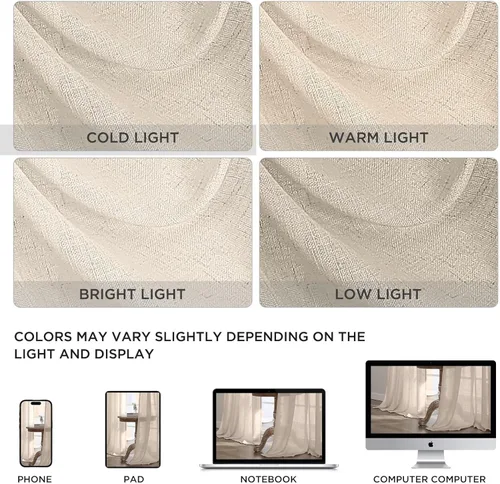 Miniatura 5 de CUCRAF Cortinas de lino beige natural que no se transparentan, cortinas de privacidad semitransparentes de 72 pulgadas, cortina de filtrado de luz