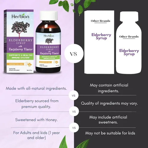 Miniatura 5 de HERBION Naturals Jarabe de saúco – Sistema inmunológico saludable para adultos y niños (1 año +) – Miel endulzado con sabor natural a frambuesa