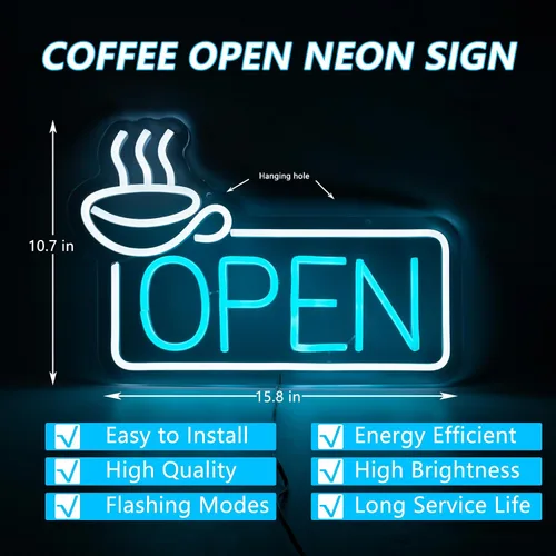 Miniatura 4 de Letrero de neón de café para decoración de pared, luces LED, decoración abierta, luz de neón para decoración de puertas, accesorios de sala