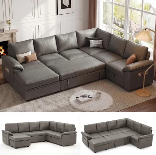 Miniatura 22 de Sofá Seccional Modular de 85 Pulgadas con Cama Extraíble, Sofá Cama Seccional en Forma de L de 5 Asientos con Almacenamiento, Sofás Seccionales