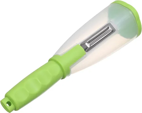 Pelador de verduras con contenedor, tipo de almacenamiento multifunción de acero inoxidable, cuchillo pelador de patatas con mango antideslizante y
