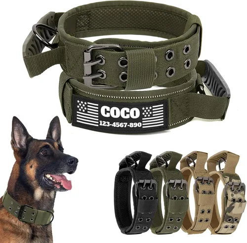 Miniatura 8 de Collar táctico personalizado para perro con parches de nombre y números, collar personalizado resistente con hebilla de cinturón de metal de 2 pines