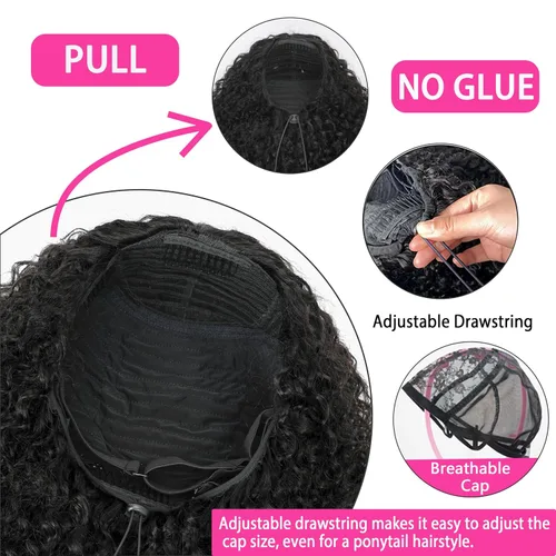 Miniatura 5 de Curly Half Wig Human Hair - 180% Density 3 in 1 Seamless Flip over Half Wig 14 Inch Glueless Wear Go Beginner Friendly Kinky Curly Wig Drawstring