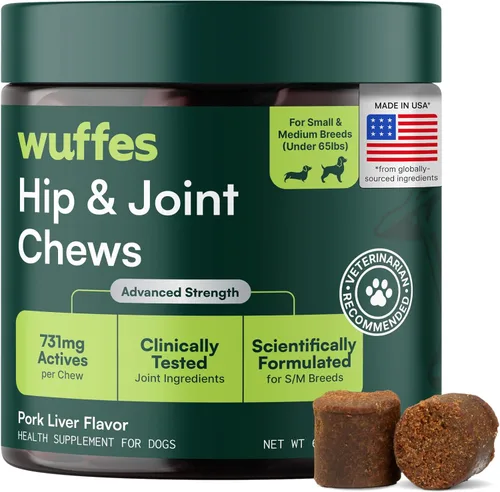 Miniatura 11 de Wuffes Suplemento avanzado para cadera y articulaciones de perro con glucosamina, condroitina, omega 3, MSM y mejillón de labios verdes