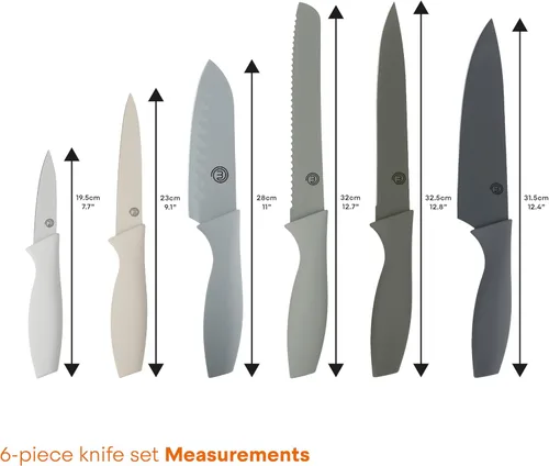Miniatura 7 de MasterChef Juego de cuchillos de cocina con cubiertas, 6 cuchillos de chef profesionales para cocinas domésticas, hojas de acero inoxidable de corte