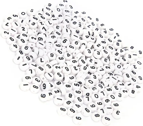 Miniatura 7 de Cuentas acrílicas de números para hacer joyas, 500 cuentas redondas blancas sueltas de 0.157 x 0.27 pulgadas (0.157 x 0.276 in), 0-9 con corazón